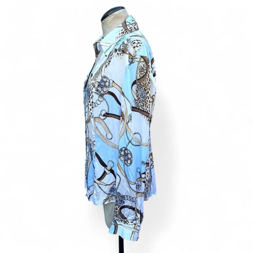 Cache Silk Blouse Y2k Equestrian Horse Bit Print … - image 4